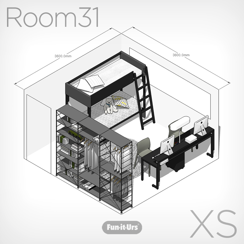 [HOME세트] ACTIONstudio [XS] 이층침대+F1데스크+WIRE수납 *매트옵션별매